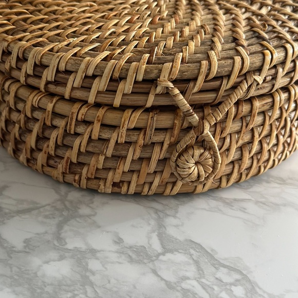 Round Rattan Crossbody with Faux Leather Strap - Picture 4 of 5